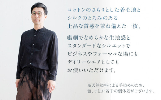 手染めシルクコットン切替シャツ サイズ3 BLACK（泥藍染）　AO039 サイズ3