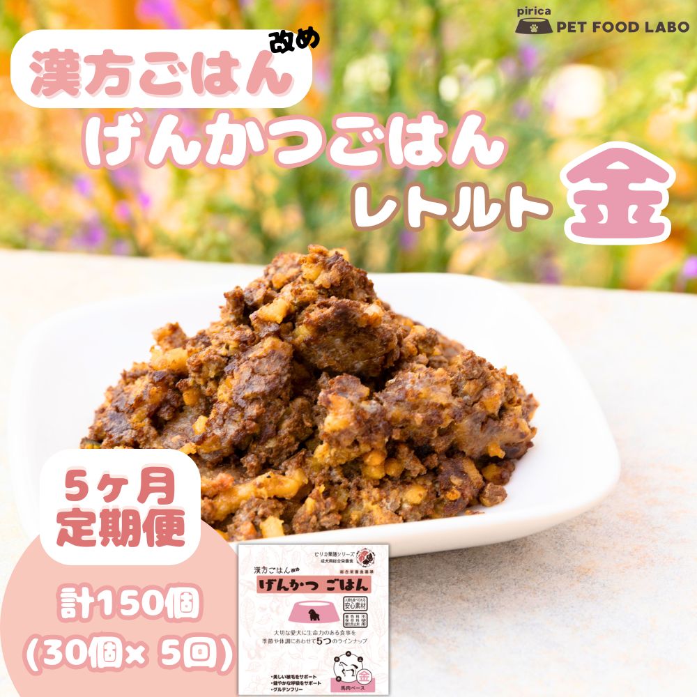 【ふるさと納税】 定期便 ペットフード 犬 げんかつごはん 漢方ごはん 金 レトルト 30個×5回 ウェットタイプ ドッグフード 愛犬用 馬肉 食養生 薬膳 総合栄養食 安心素材 北海道食材 漢方食材 着色料 保存料 酸化防止剤不使用 北海道 札幌市