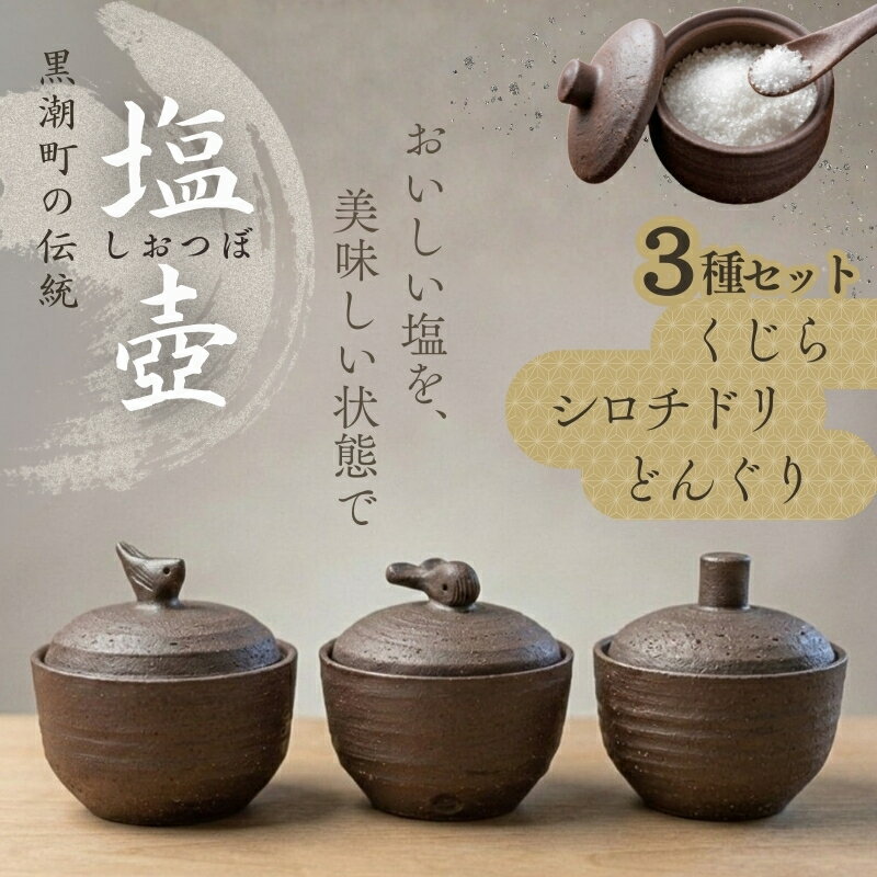 【ふるさと納税】 塩壷 3種セット 日常屋 くじら どんぐり シロチドリ 調味料入れ 食器 保存容器 塩 調味料 保存 セット キッチン用具 キッチン用品 鯨 クジラ 高知県 黒潮町 母の日 父の日 ギフト プレゼント[1493]
