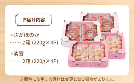 【R8年1月以降発送】紅白いちごセット（淡雪・さがほのか ） 計1.7kg以上（各220g×4パック） 【岸川農園】[IAP049]