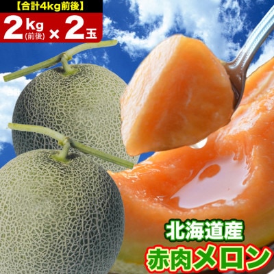 【先行受付】【3L】北海道産赤肉メロン2kg前後×2玉2024年7月中旬から順次発送予定_01980【配送不可地域：離島】【1155812】