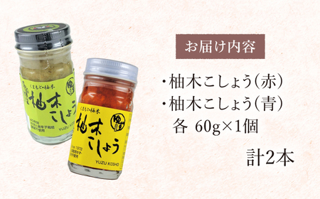柚木こしょう 赤 青 各1個 食べ比べセット ( 60g × 2個 ) 柚子胡椒 熊本 山都町 赤柚子胡椒 青柚子胡椒 ゆず 柚子胡椒食べ比べ 胡椒 薬味 柚木 手作り ハンドメイド 柚子胡椒【本田農