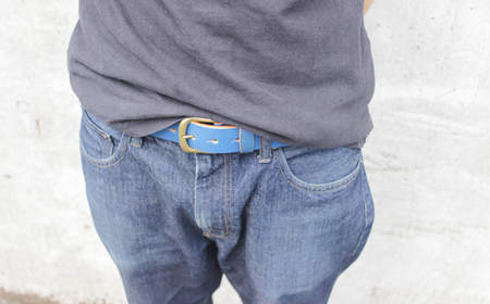 【minca】幅35mmベルト/36インチ  栃木レザーの希少な「ハーネスレザー」使用の贅沢な1枚革のレザーベルト/ブルー/HL-B02/BLUE/minca　563