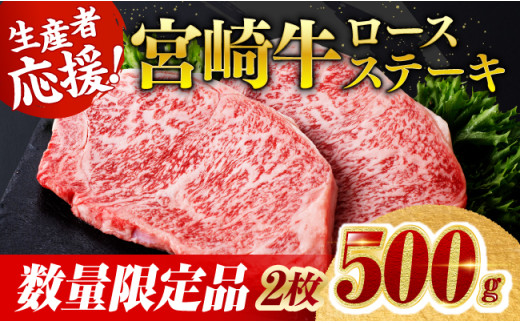 ※令和7年6月発送※ 生産者応援！宮崎牛ロースステーキ2枚　計500g 【 肉 牛肉 宮崎県産 黒毛和牛 】