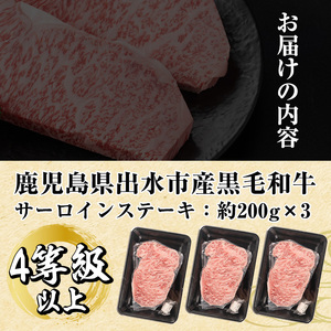 i1129 《毎月数量限定》鹿児島県 出水市産 黒毛和牛 4~5等級 サーロインステーキ(計約600g・約200g×3P) 牛肉 黒毛和牛 国産 鹿児島県産 ブランド牛肉 サーロイン ステーキ ロース