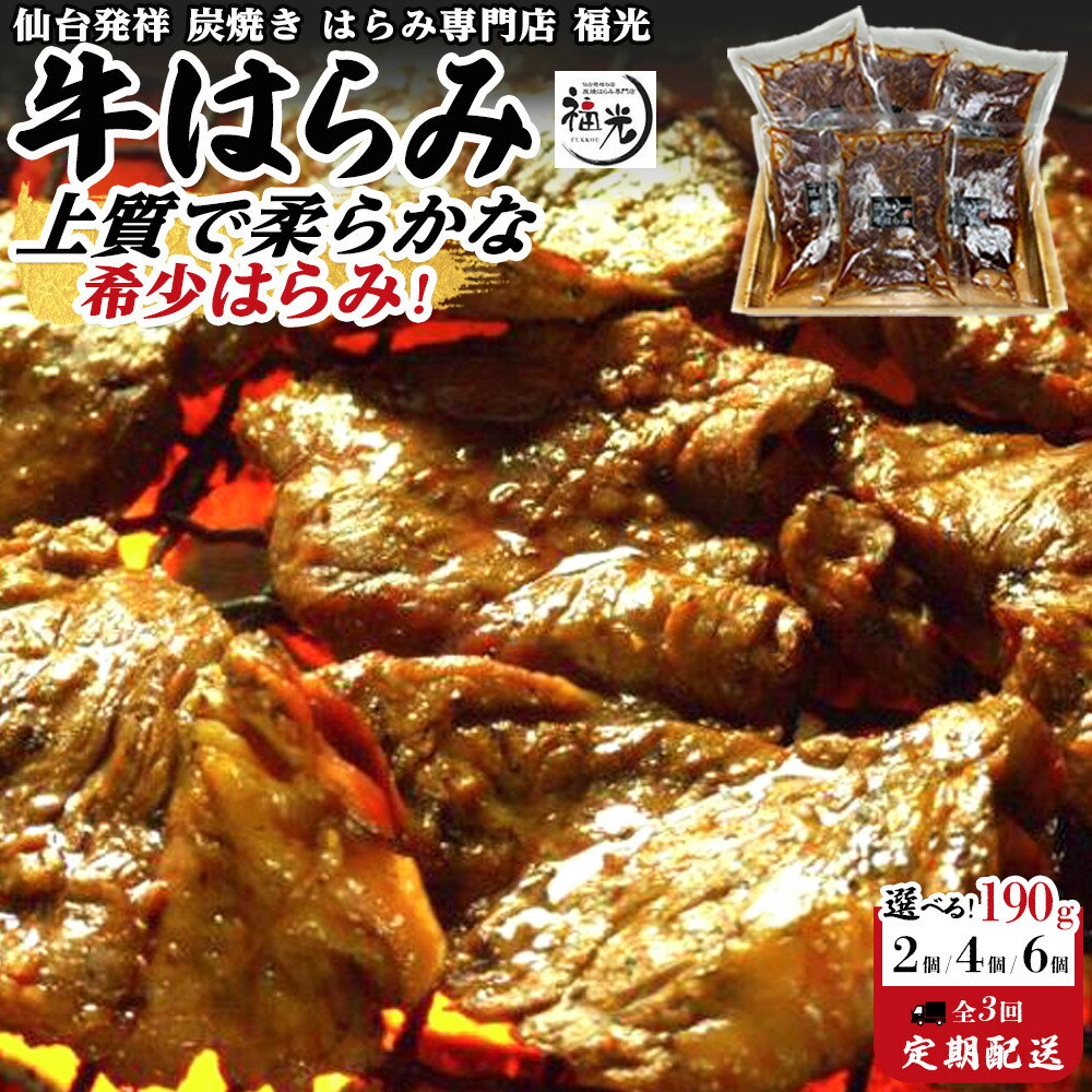 【ふるさと納税】仙台発祥炭焼きはらみ専門店　福光の牛はらみ 190g＜ 選べる 2個 / 4個 / 6個 / 3回定期便 ＞【お肉 牛肉 上質 希少柔らか お肉 にく 食品 仙台 人気 おすすめ ギフト】