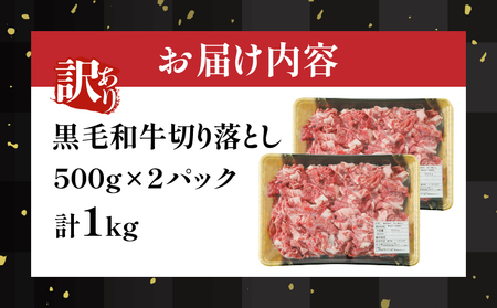 【2週間以内発送】月数量限定≪訳あり≫黒毛和牛切り落とし計1kg(500g×2パック) 肉 牛 牛肉 国産_T025-038