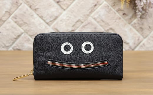 [№5258-7238]0208【ブラック】思わず笑顔になってしまうニッコリ長財布