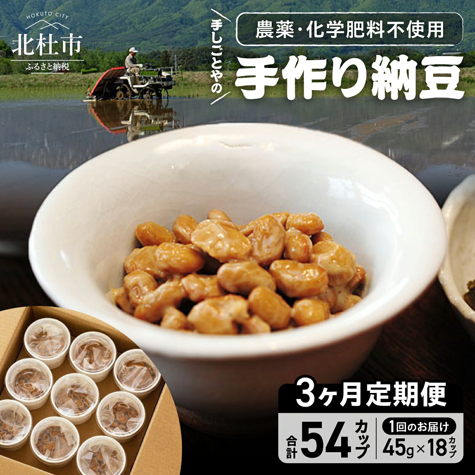 【ふるさと納税】 納豆 定期便 3ヶ月 手作り 農薬・化学肥料不使用 大粒納豆 北杜市産 大豆 健康食品 こぶちさわ納豆 お楽しみ連続定期便 手しごとや 送料無料