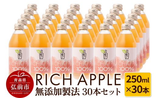 りんごジュース RICH APPLE 無添加製法 30本セット（250ml×30本） [アップル おいしい ジュース セット セット品 りんご 飲料 果実 果物 美味 林檎]