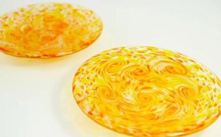 琉球ガラス【沖縄県工芸士・松田英吉作】食器 10点セット：うずマンゴー