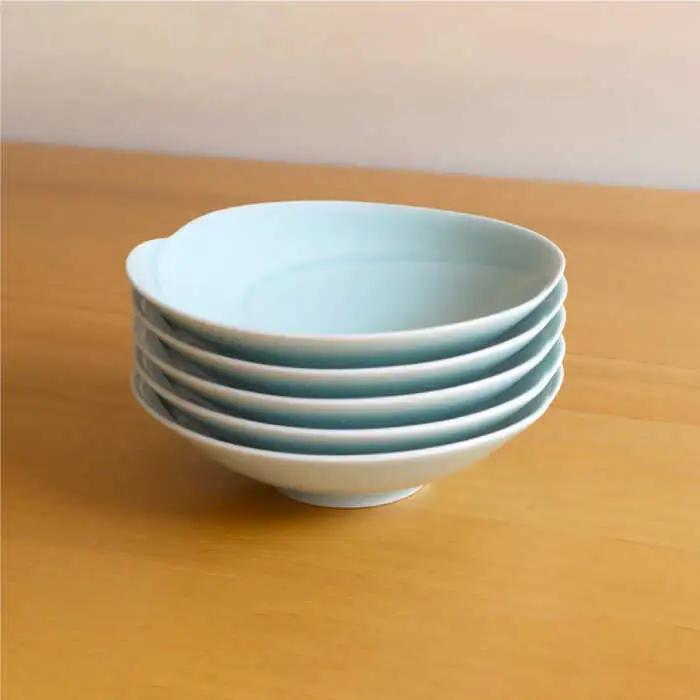 【白山陶器】【グッドデザイン賞受賞】ともえ浅鉢（中）青白釉 5枚セット 食器 皿 【波佐見焼】[TA105] 波佐見焼