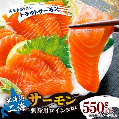 ふるさと納税 八雲町 北海道二海サーモン刺身用550g前後　ロイン(皮なし)
