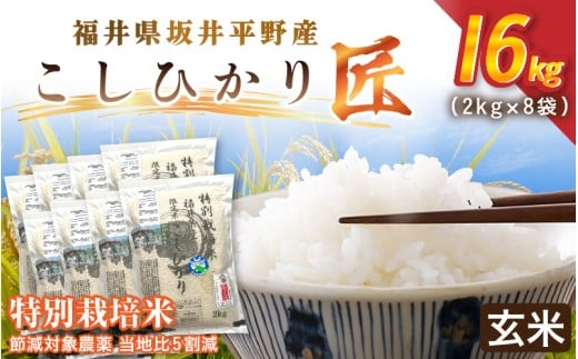 令和7年産 特別栽培米 コシヒカリ匠 16kg（2kg×8袋）節減対象農薬当地比5割減【玄米】【米 コメ お米 コシヒカリ ふるさと納税米 ブランド米 国産】 [G-2909_02]
