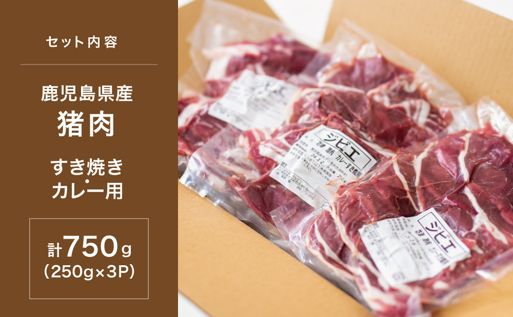 【南さつまジビエ】鹿児島県産 猪肉 すき焼き・カレー用 計750g（250g×3P） 冷凍 グルメ ジビエ肉 ジビエ イノシシ 調理用