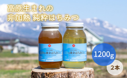 【大容量】非加熱 純国産100％『天空の黄金はちみつ』 百花蜜・アカシヤ （1200g×２個セット） 肉料理・お菓子・ヨーグルトに！ 【長野県 信州 信濃町ふるさと納税／黒姫養蜂園】