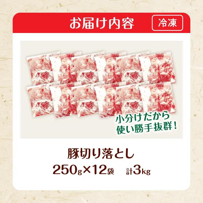 大人気 生冷凍 厳選 豚切り落とし 計3kg_C167-26-2W