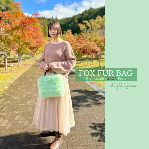 【ふるさと納税】SAGAFOX　毛皮　バッグ　ライトグリーン　No.J-1／西勝毛皮　手提げ　かばん　ファー　小物入れ　シャドー　サガ　フォックス　レザー　ファッション　オシャレ　高級　奈良県　宇陀市