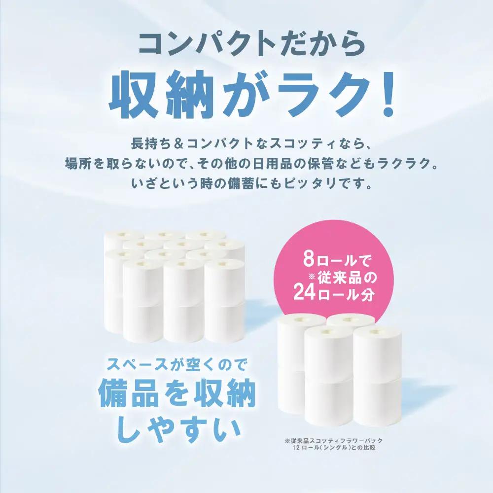 【スコッティ】トイレットロール シングル フラワーパック 3倍長持ち 8ロール 香りつき 日用品 生活必需品