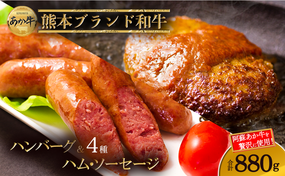 阿蘇あか牛 ハンバーグ＆ハム・ソーセージセット 阿蘇グリーンストック ペッパーフランクソーセージ あか牛ウインナー あか牛ブロック肉入りハムステーキ 冷凍 加工肉 肉 ふるさと納税 ウインナー 詰め合