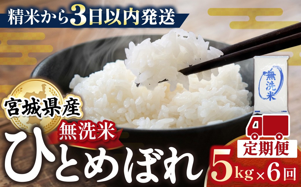 【6回定期便】宮城県産 ひとめぼれ 【無洗米】　5kg×1袋 お米