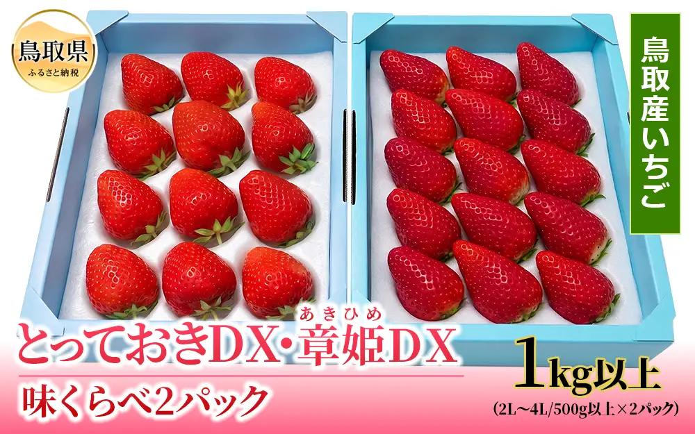 鳥取産いちご　とっておき・章姫（あきひめ）味くらべ2パック（各1パック）セット１kg以上　鳥取県オリジナル品種　限定ブランド　甘くて大きく美味しい　とみハウス【期間･数量限定】_T2600529
