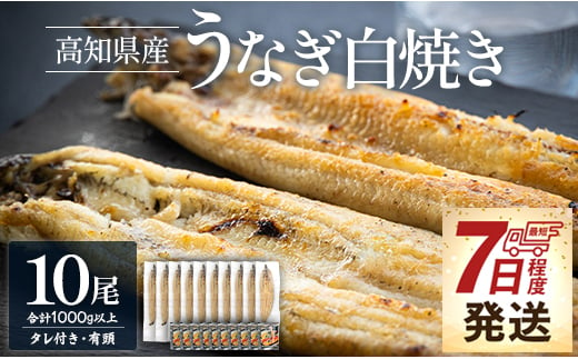 
             蒲焼きタレ付きうなぎ 白焼き 1kg以上 10尾×100～120g 鰻 大容量 国産 鰻 ウナギ 有頭 背開き つまみ ご飯のお供 老舗 土佐湾 吉川水産 うなぎ蒲焼き タレ付き 高知県 香南市 冷凍 7日程度 yw-0082
          