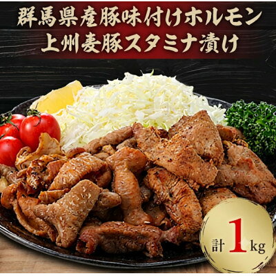【ふるさと納税】上州麦豚スタミナ漬け・群馬県産豚味付けホルモン計1kg(500g×各1パック)【配送不可地域：離島・沖縄県】【1753380】