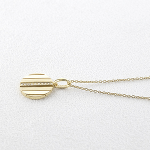 ネックレス メンズ 18金 18k ゴールド ダイヤモンド ペンダントトップ 大ぶり サークル ダイヤ イエローゴールドK18 ストライプ コイン型 ラウンド お守り ジュエリー シンプル 普段 使い