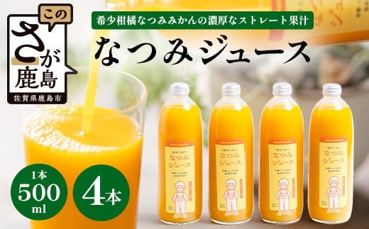 なつみジュース500ml×4本 希少柑橘なつみみかんの濃厚なストレートジュース 佐賀県 鹿島市 B-882