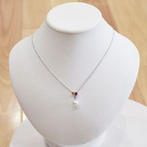 S101-398_あこや真珠 天草 ネックレス 9mm - 9.5mm ホワイトピンク 真珠 (半貴石 シトリン ロードライトガーネット ライトアメジスト)