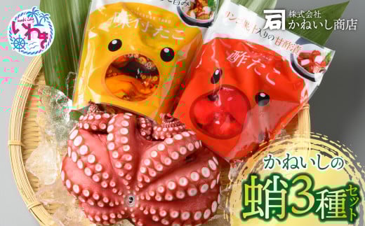 【 特大タコ 1尾 ＋ 2種 】 蒸し蛸 ＆ 酢だこ ＆ 醤油味 セット ( 計1.4kg ) まるごと 食べ比べ ！ 鮮度抜群 福島県 いわき市 産 魚介 海鮮 かねいし