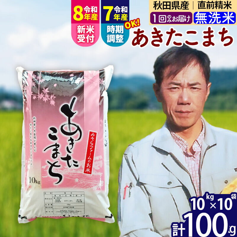 【ふるさと納税】※令和7年産／R8産新米予約※ 秋田県産 あきたこまち 100kg【無洗米】(10kg袋)【1回のみお届け】2025年産 2026年産 令和8年産 お届け時期選べる お米 みそらファーム [みそらファーム 秋田 お米 あきたこまち]