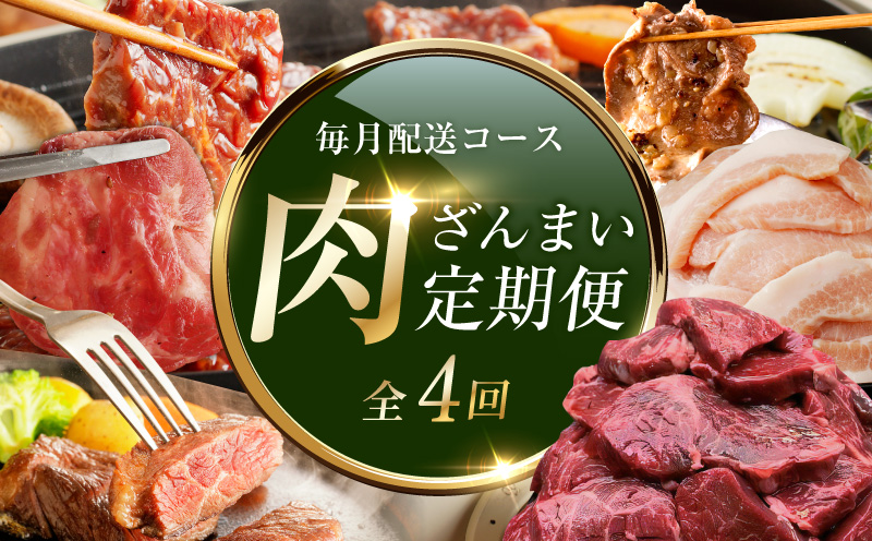 アキラ商店 肉三昧 総量 4kg以上 定期便 全4回【毎月配送コース お楽しみ 焼肉 ていきびん 焼くだけ 小分け BBQ やきにく 数量限定 大阪 泉佐野 大阪府 泉佐野市】
