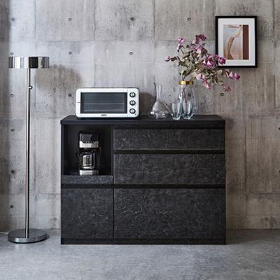 ふるさと納税 大川市 キッチンカウンター レンジ台 レンジボード アンサンブル 幅119.7 【カラー:ストーンブラック】