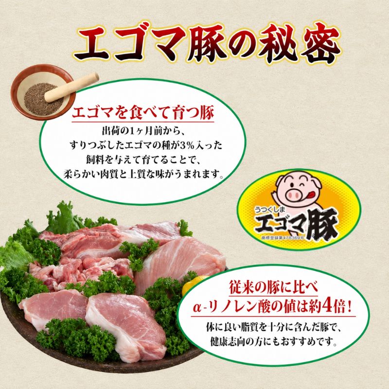 うつくしま エゴマ豚 約400g 2個 福島県産 化粧箱入り 豚肉 