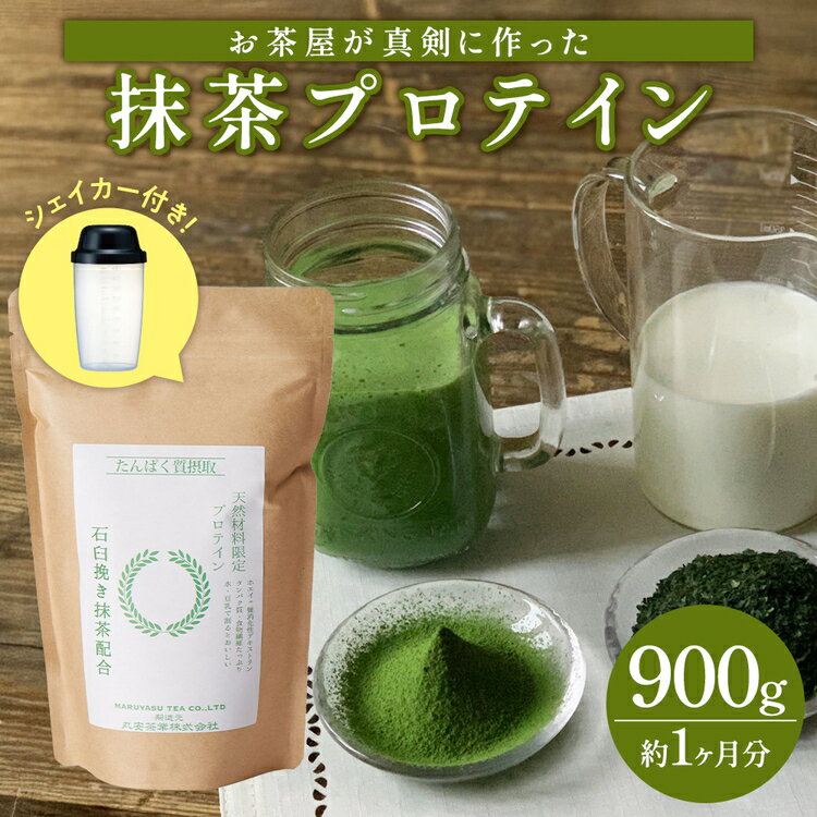 滋賀県産【お茶屋がつくる 抹茶プロテイン】 900g 約1ヵ月分 シェイカー付 | 滋賀県 甲賀市 滋賀 支援 返礼品 プロテイン プロティン 朝食 置き換え おきかえ 無添加 女性 健康飲料 健康ドリンク 美容 サポート 食物繊維 栄養補助 飲料 飲み物