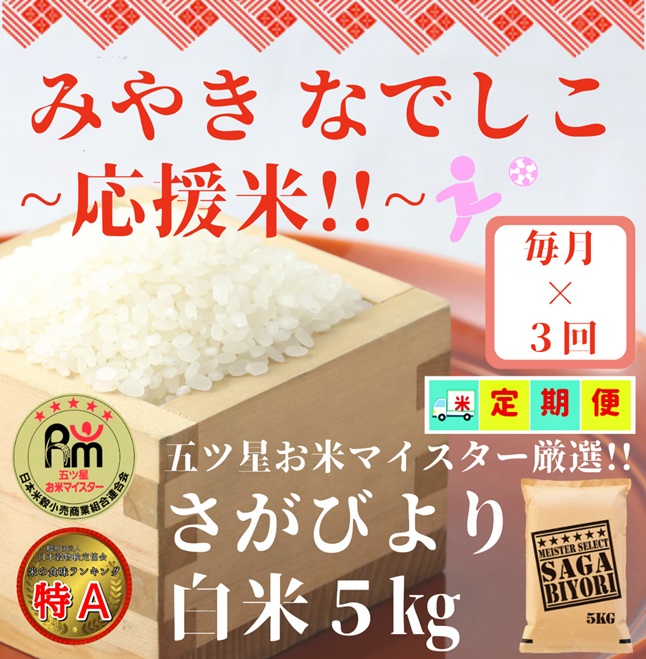 CID60_【みやきなでしこ】応援米【３回定期便】さがびより白米５kg 【五つ星お米マイスター厳選！】