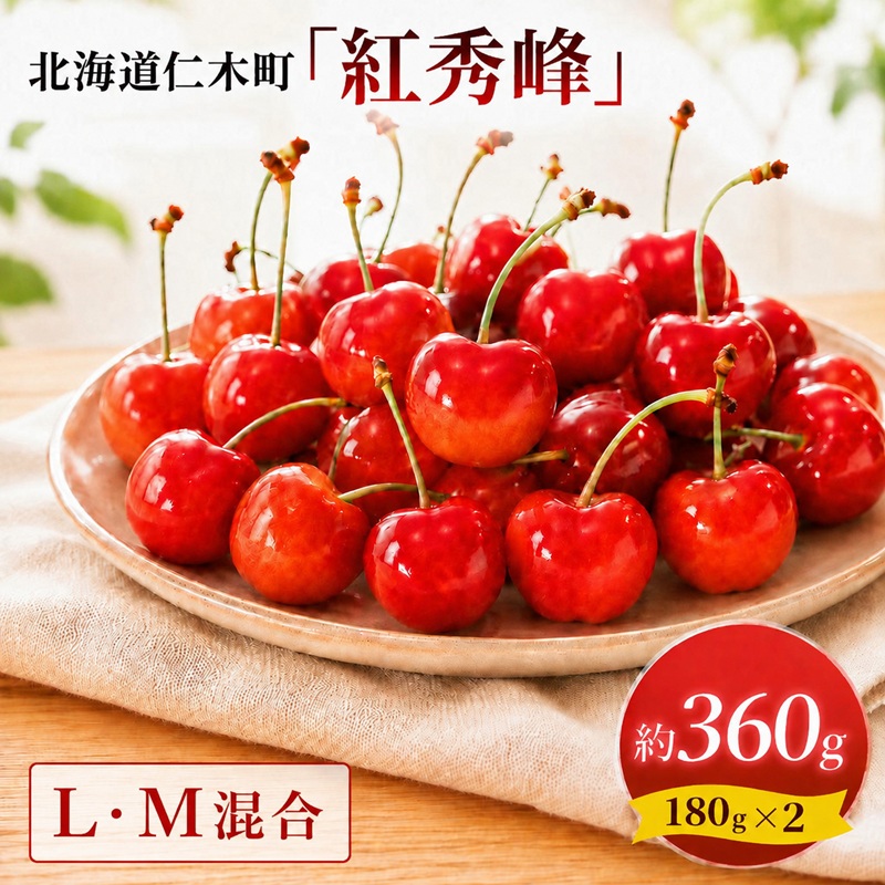 2027年発送 北海道 仁木町産 さくらんぼ 紅秀峰 360g (180g×2パック) L-Mサイズ 混合 旬 桜桃 産地直送 サクランボ チェリー フルーツ 果物 果物類 仁木町 仁木 [松山商店]