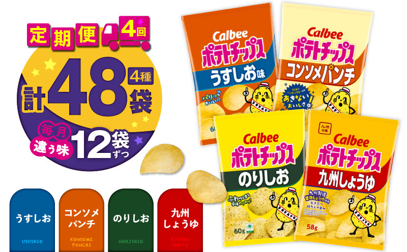 
            【4ヶ月定期便】カルビー ポテトチップス 食べ比べ4種【うすしお、コンソメパンチ、のりしお、九州しょうゆ】　K194-T01
          