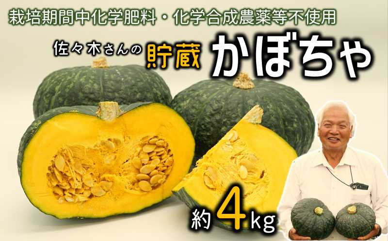 
栽培期間中化学合成農薬等不使用！甘みが凝縮された"貯蔵かぼちゃ”（約4㎏）
