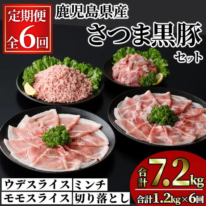 ＜定期便・全6回＞鹿児島県産 さつま黒豚 モリモリ おためし パック(合計7.2kg・1.2kg×6回) 【KNOT】T89