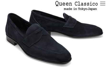 クインクラシコ 革靴 86001 (カラー：ネイビー、サイズ：27.0cm) コインローファー メンズ スエード ドレスシューズ 牛革 カジュアル