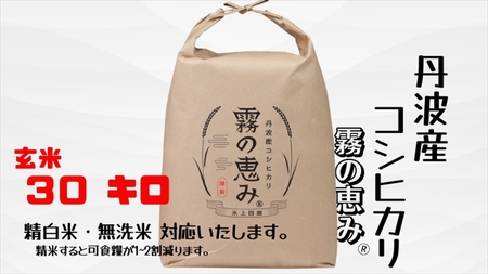 丹波産コシヒカリ 霧の恵み 玄米30kg 〈丹波市産〉 コシヒカリ 玄米