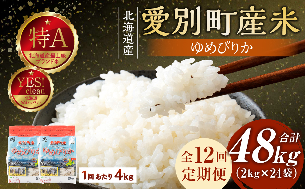 愛別町産米（ゆめぴりか2kg×2袋）12ヶ月定期配送【A46327】