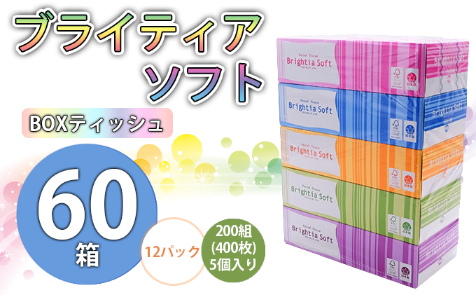 ブライティアソフトBOXティッシュ 60箱(200組 400枚)