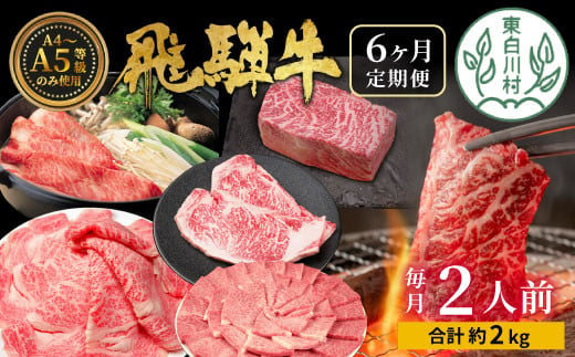 
発送月が選べる！ 飛騨牛 定期便 全6回 約2kg 2人前 すき焼き しゃぶしゃぶ ステーキ 焼肉 BBQ ロース カタロース ロースステーキ モモ カタ ブロック肉 モモブロック 贅沢 贈り物 6ヶ月 定期 おすすめ 選べる 人気 飛騨 ブランド牛 肉のひぐち
