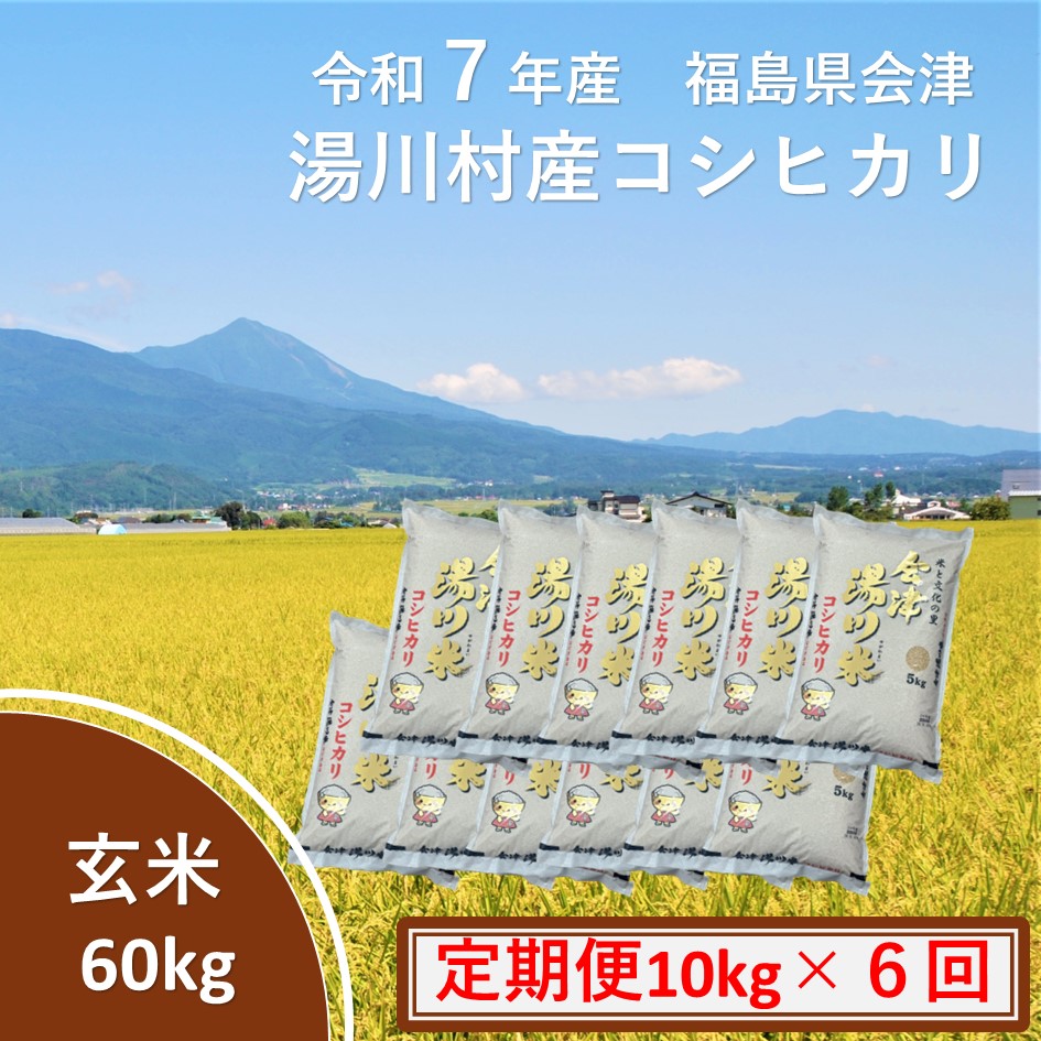 令和7年産湯川村産コシヒカリ　玄米60kg(10kg×6回)【全6回定期便　R8.1月～R8.6月発送】