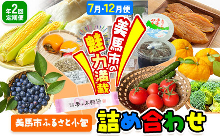 【計2回定期便】ふるさと小包詰め合わせ 年2回 7月・12月便 美馬市ふるさと小包推進協議会《年2回定期便：7月出荷、12月出荷》 スイートコーン ブルーベリー 手作りあられ 味噌 和菓子 饅頭 杵つきもち そば米 黒大豆 干し芋 芋へぎ ゆず 送料無料 st-p