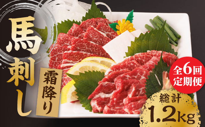 
【6回定期便】霜降り馬刺し 計200g（2pc）＋タレ小【馬刺しの郷 民守】 特産品 霜降り 霜降り馬刺し タレ付き馬刺し 特産 [ZBL068]
